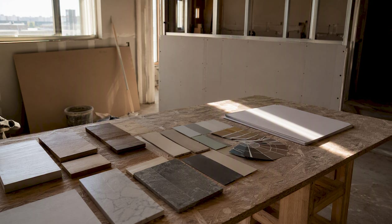 Renovation workbench with materials and project schedule