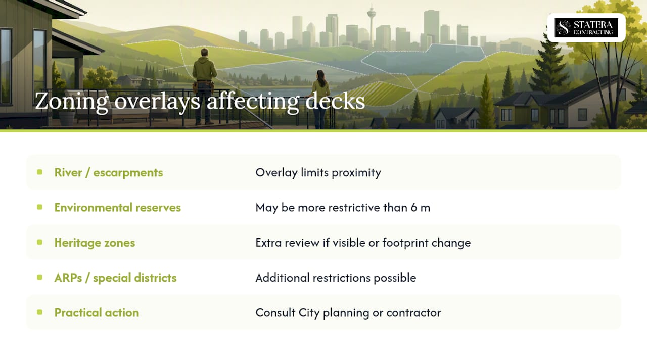 Local zoning impacts on deck permits in conservation areas or historic districts — overview diagram