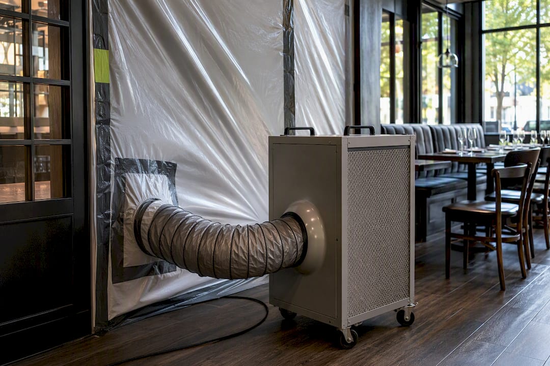 HEPA filtration unit at renovation containment boundary