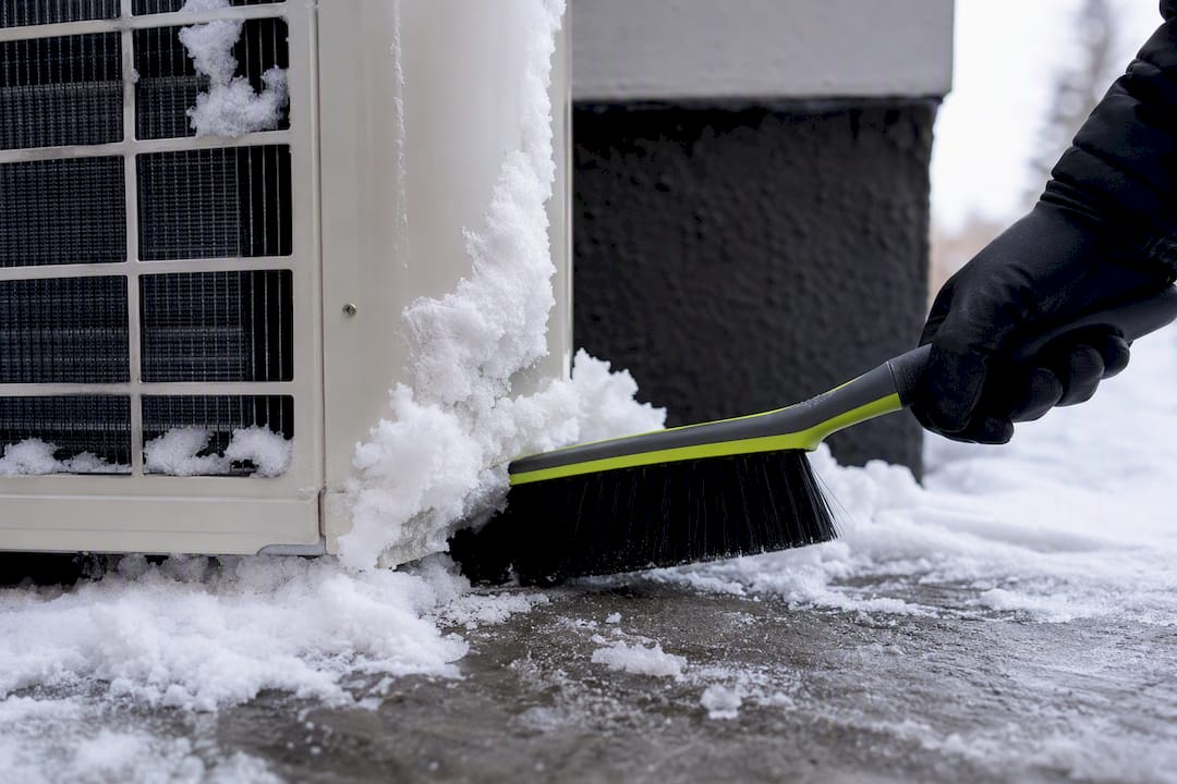 Clearing snow from outdoor heat pump