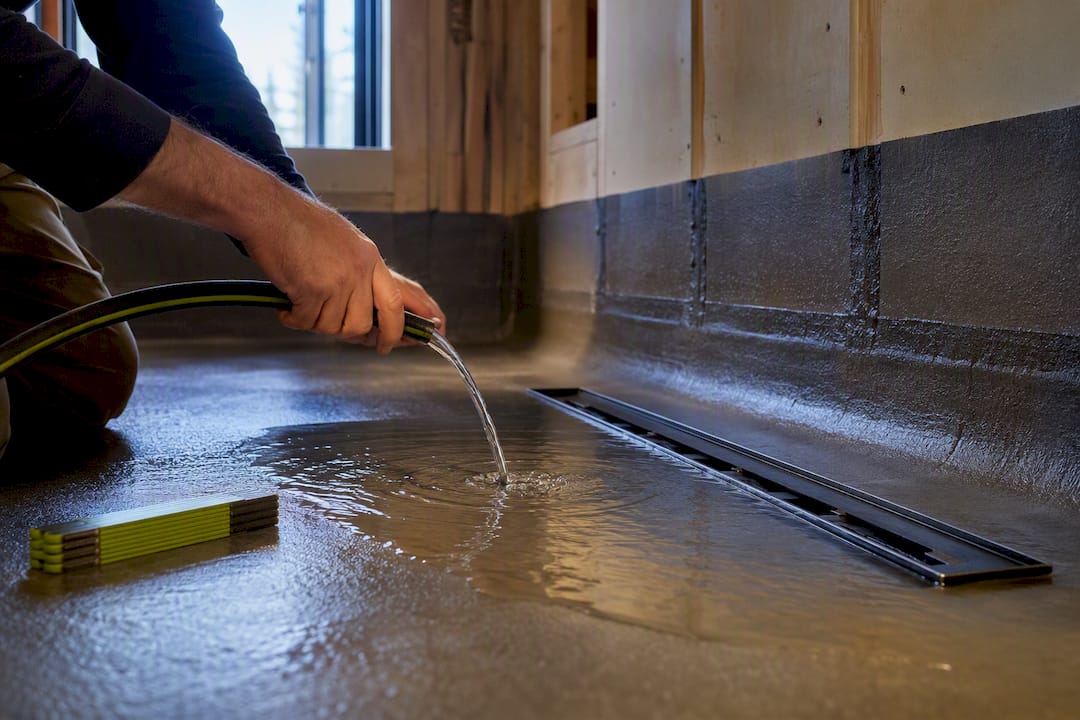 Flood test on waterproofed shower pan