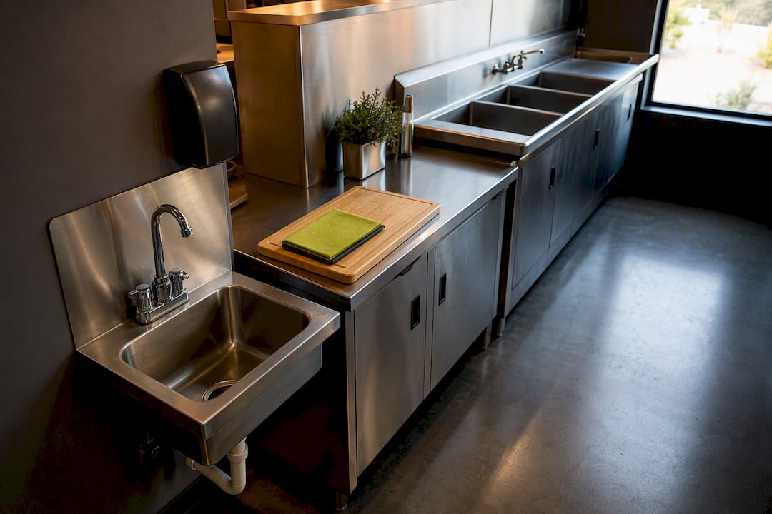 Commercial kitchen handwashing and sink layout