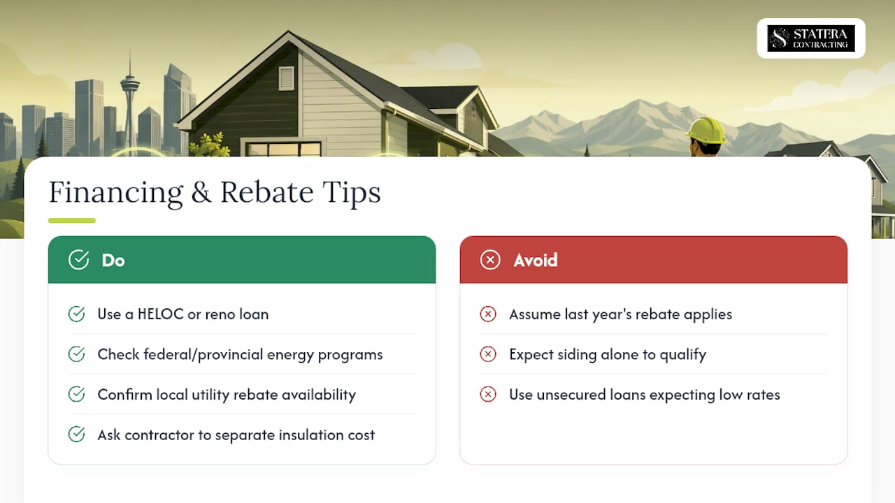 Financing and rebate options for Calgary siding projects — overview diagram
