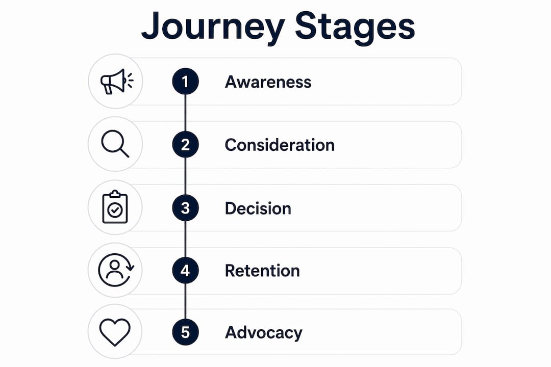 Infographic showing five stages of the customer journey