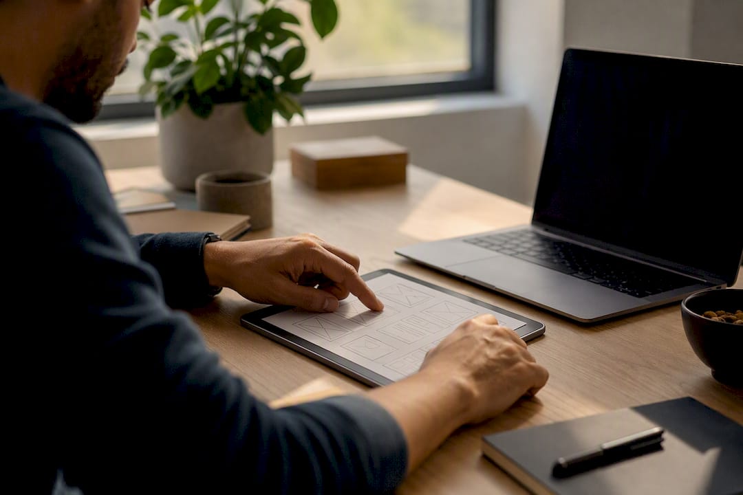 Hands interacting with prototype in user testing