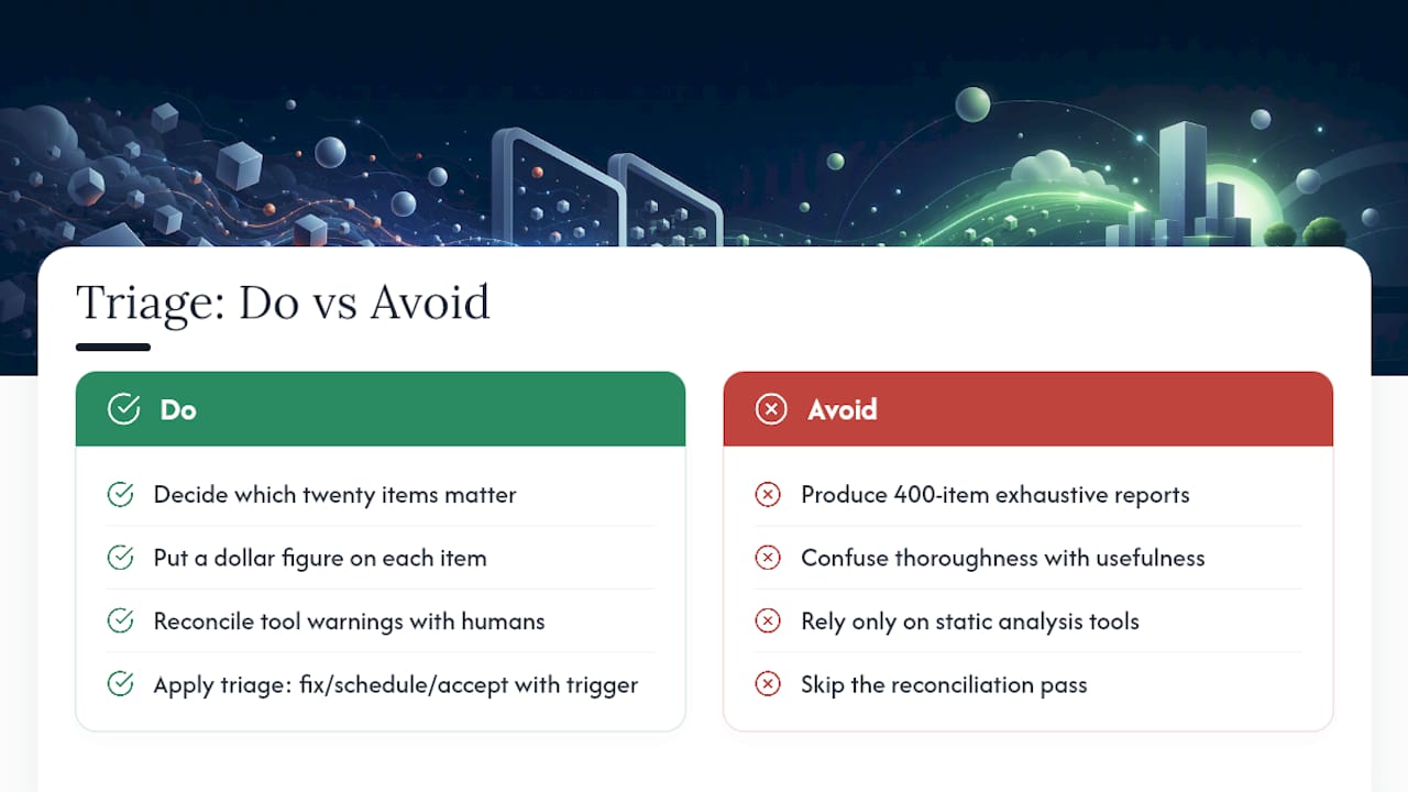 The Uncomfortable Truth About Most Technical Debt Audits — overview diagram