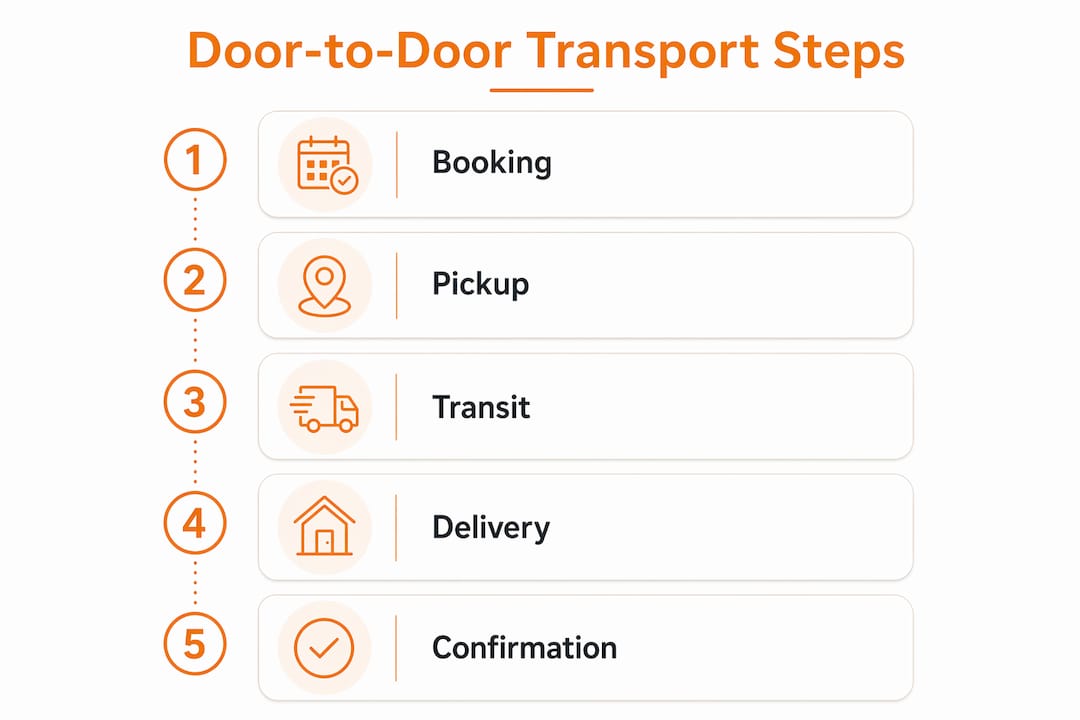 Infographic showing door-to-door transport step-by-step process
