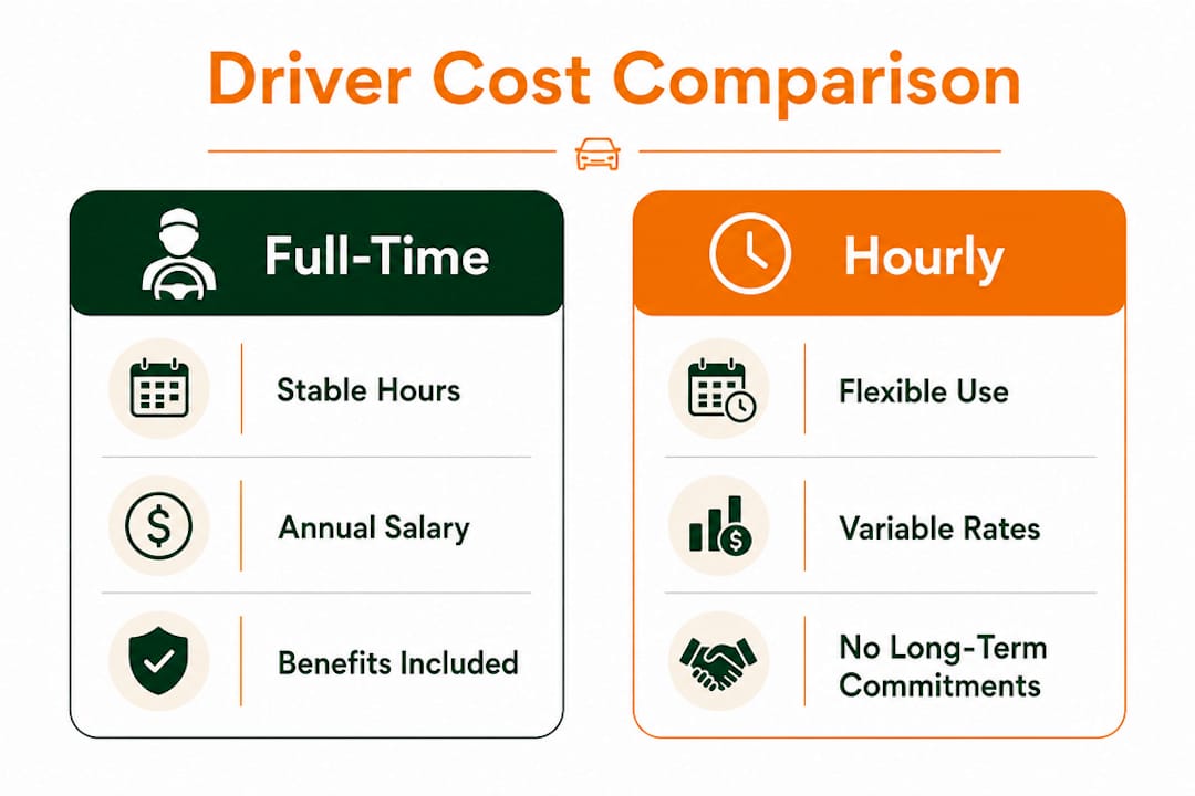 Infographic comparing full-time and hourly driver service costs