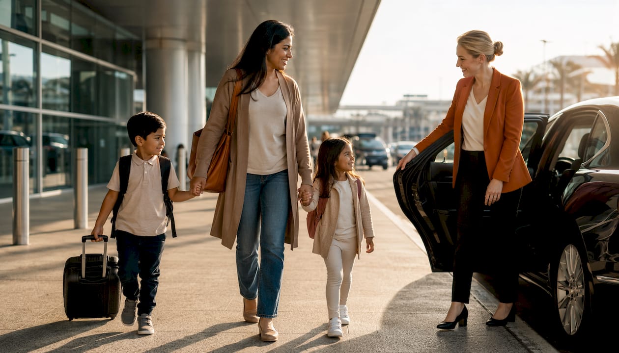 Meet and greet driver assisting family at airport