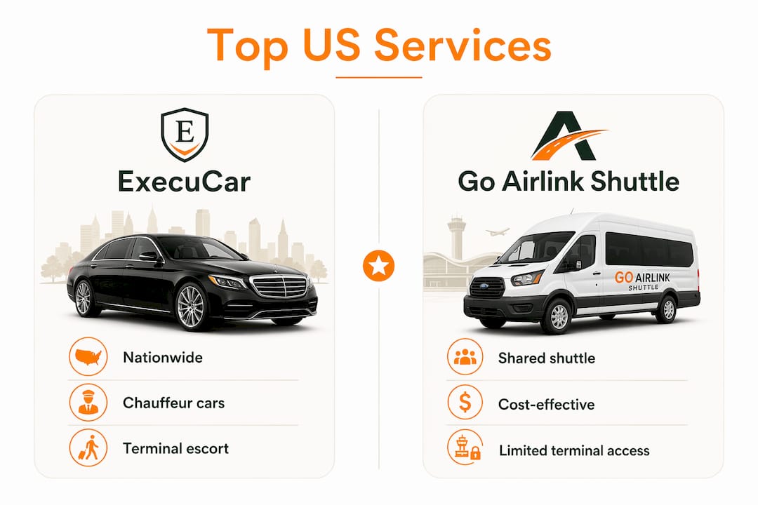 Infographic comparing top US airport meet and greet services