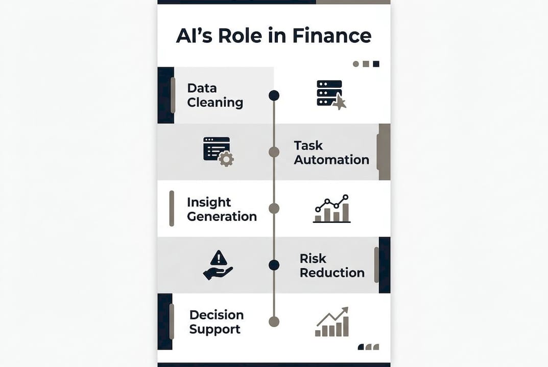 Infographic illustrating AI benefits in finance technology stack