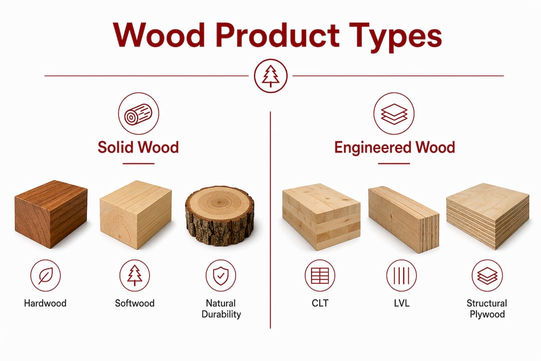 Infographic comparing solid wood and engineered wood products