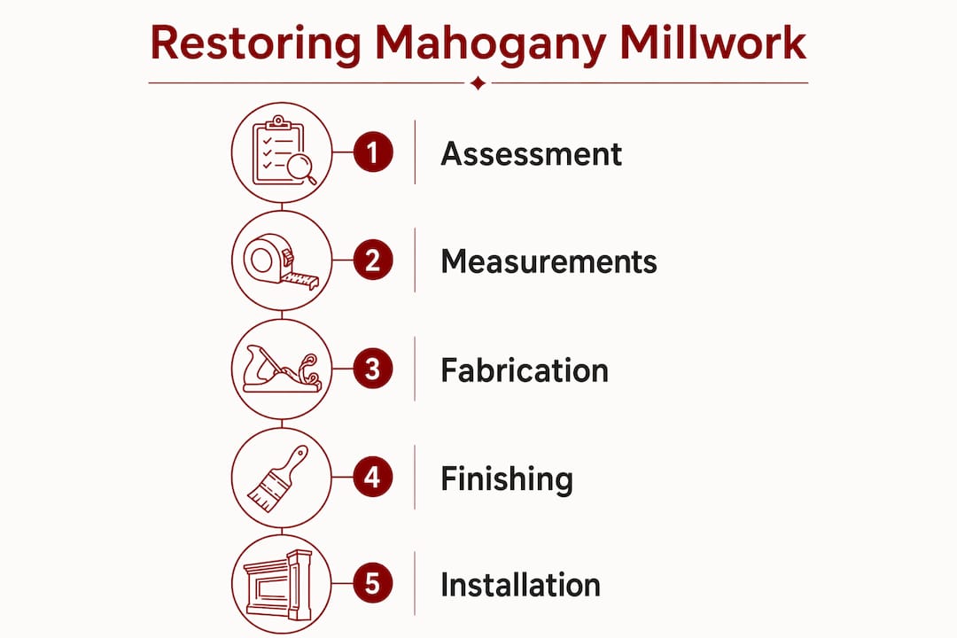 Infographic displaying mahogany restoration steps