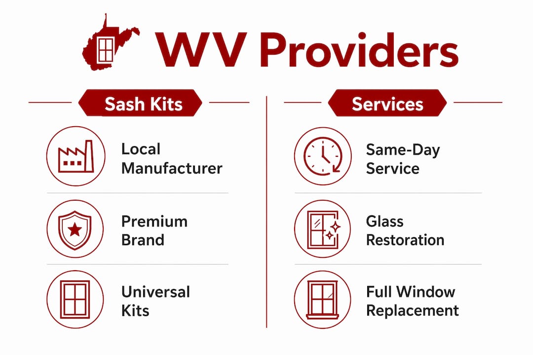 Infographic comparing sash replacement kit providers in West Virginia