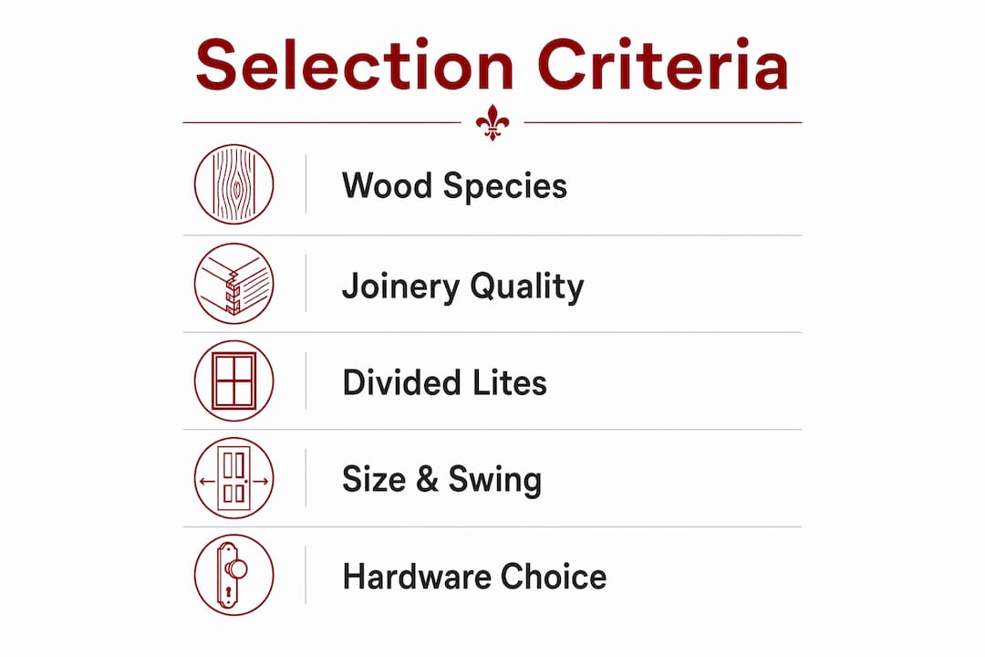 Infographic showing French door selection criteria