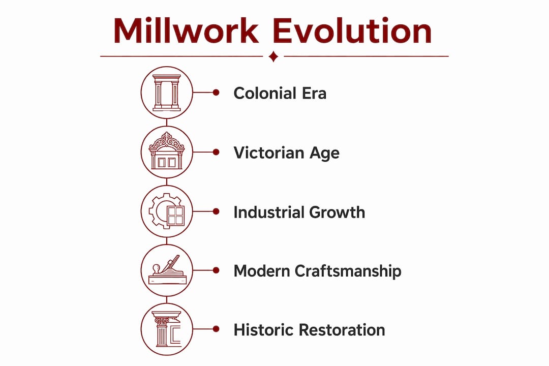 Infographic timeline of millwork carpentry development stages