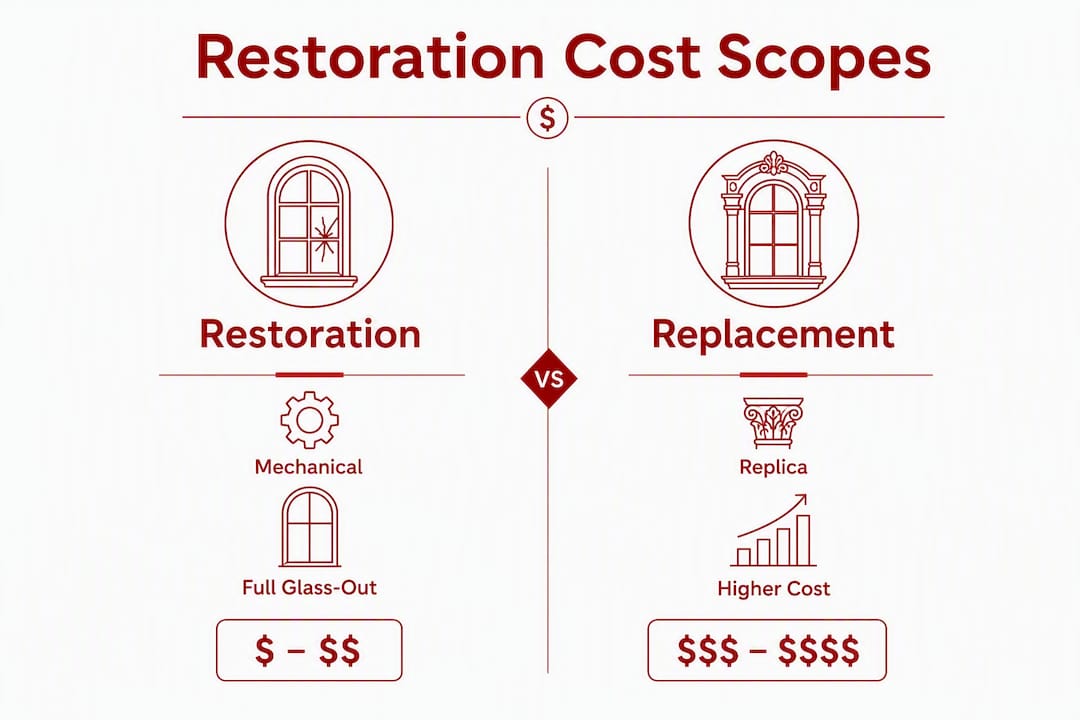 Infographic comparing restoration and replacement costs