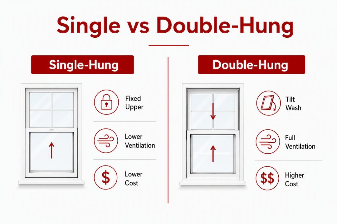 Infographic comparing single-hung and double-hung windows