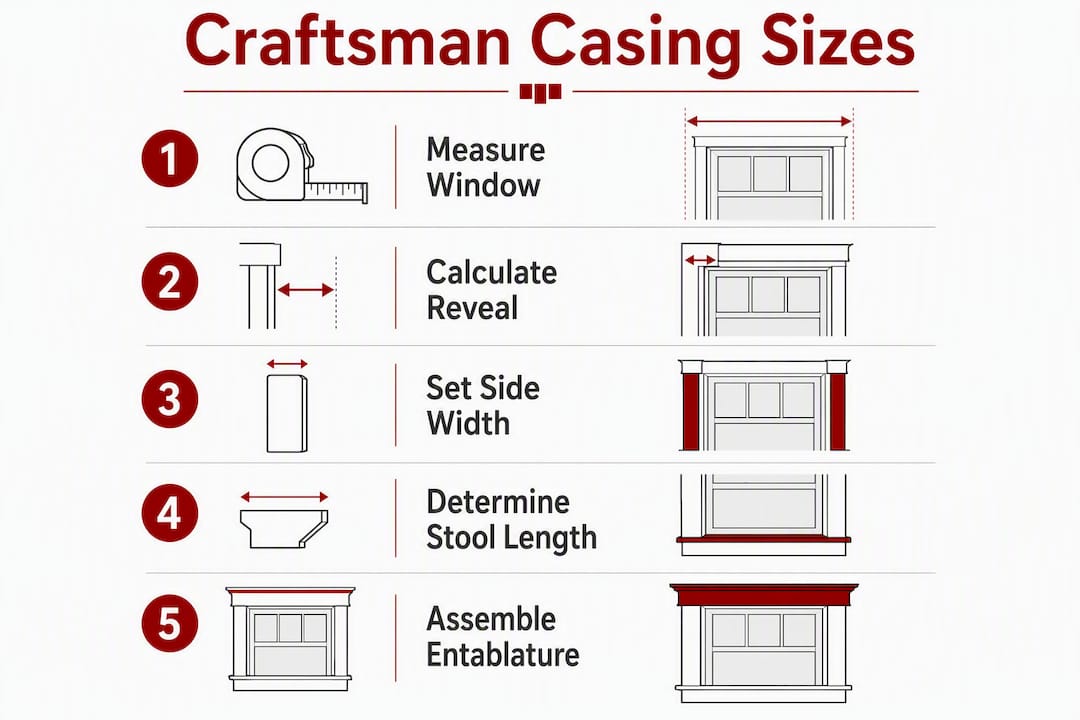 Infographic showing key steps in sizing Craftsman window casing