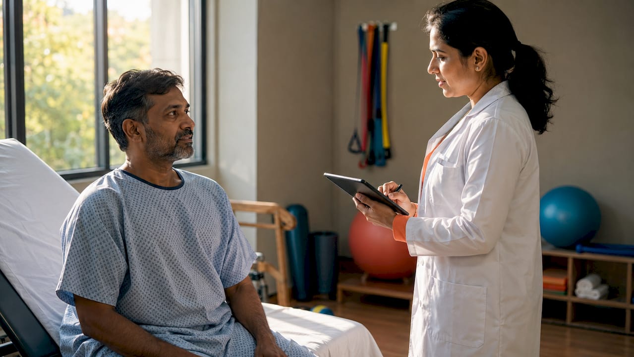 Doctor consulting patient in exam room