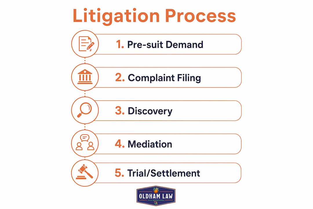 Infographic showing stages of Florida real estate litigation