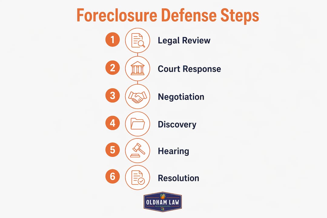 Infographic outlining foreclosure defense steps