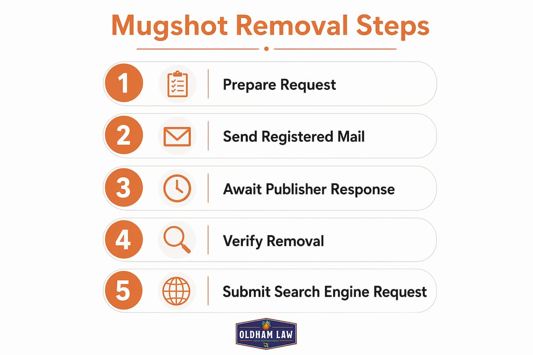 Infographic showing mugshot removal process in steps
