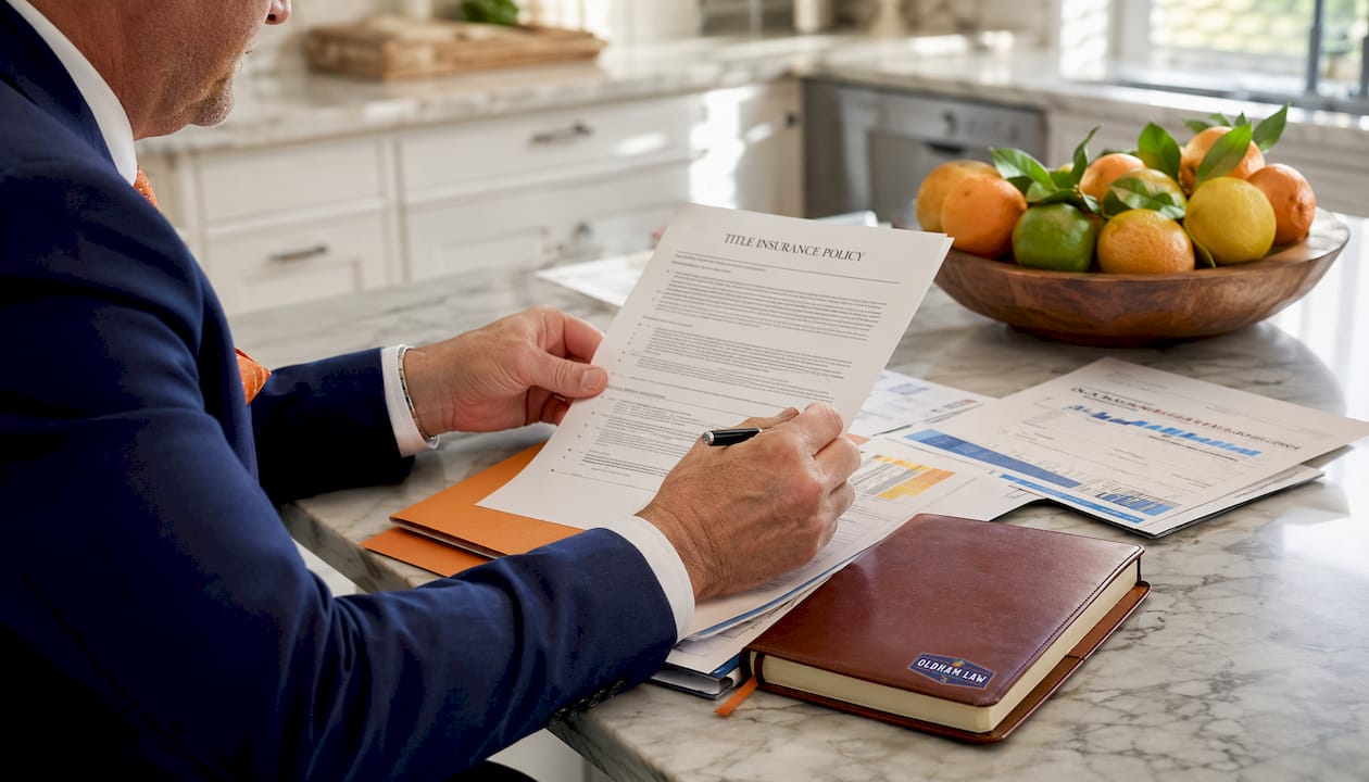 Hands holding title insurance and closing documents