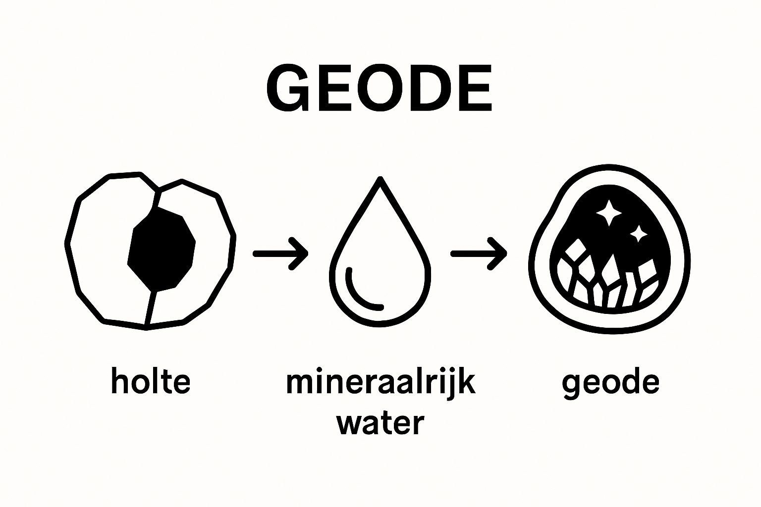 Illustratie geode vorming van holte tot kristallen