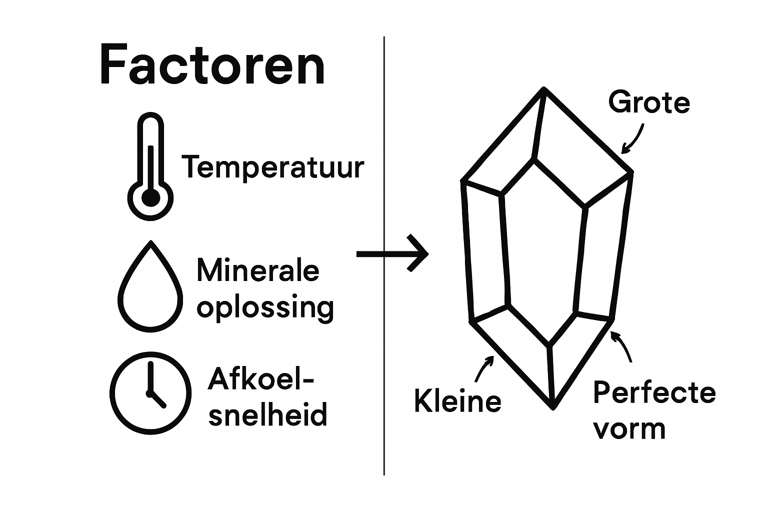 Schematische vergelijking van omgevingsfactoren versus kristalvorm