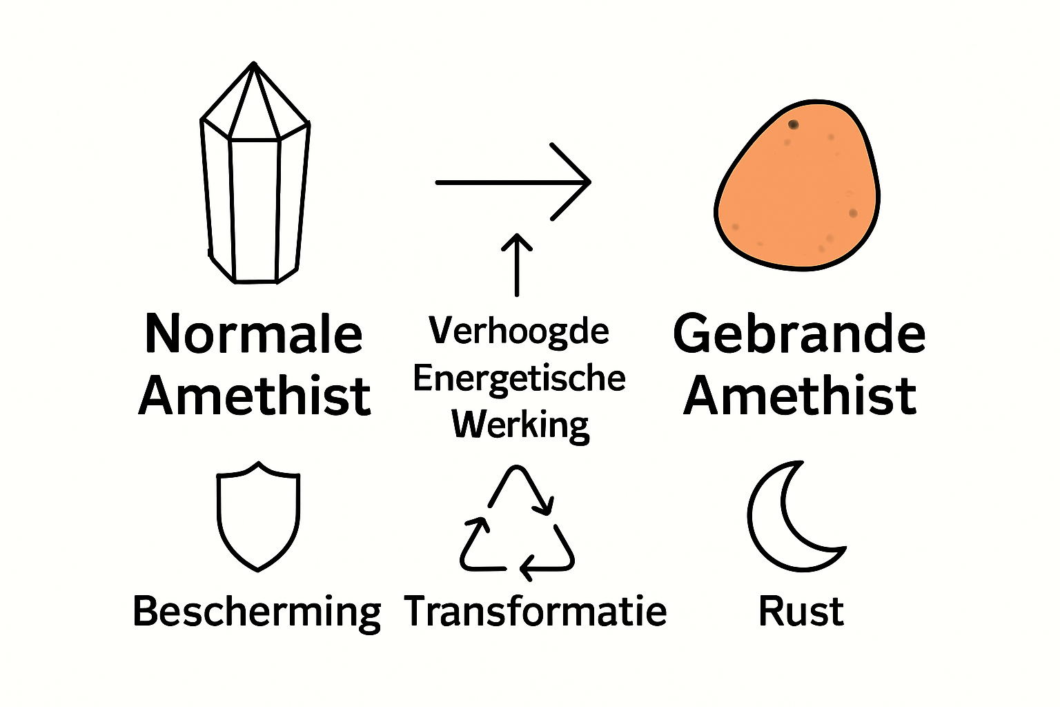 Vergelijking normale en gebrande amethist werking infographic