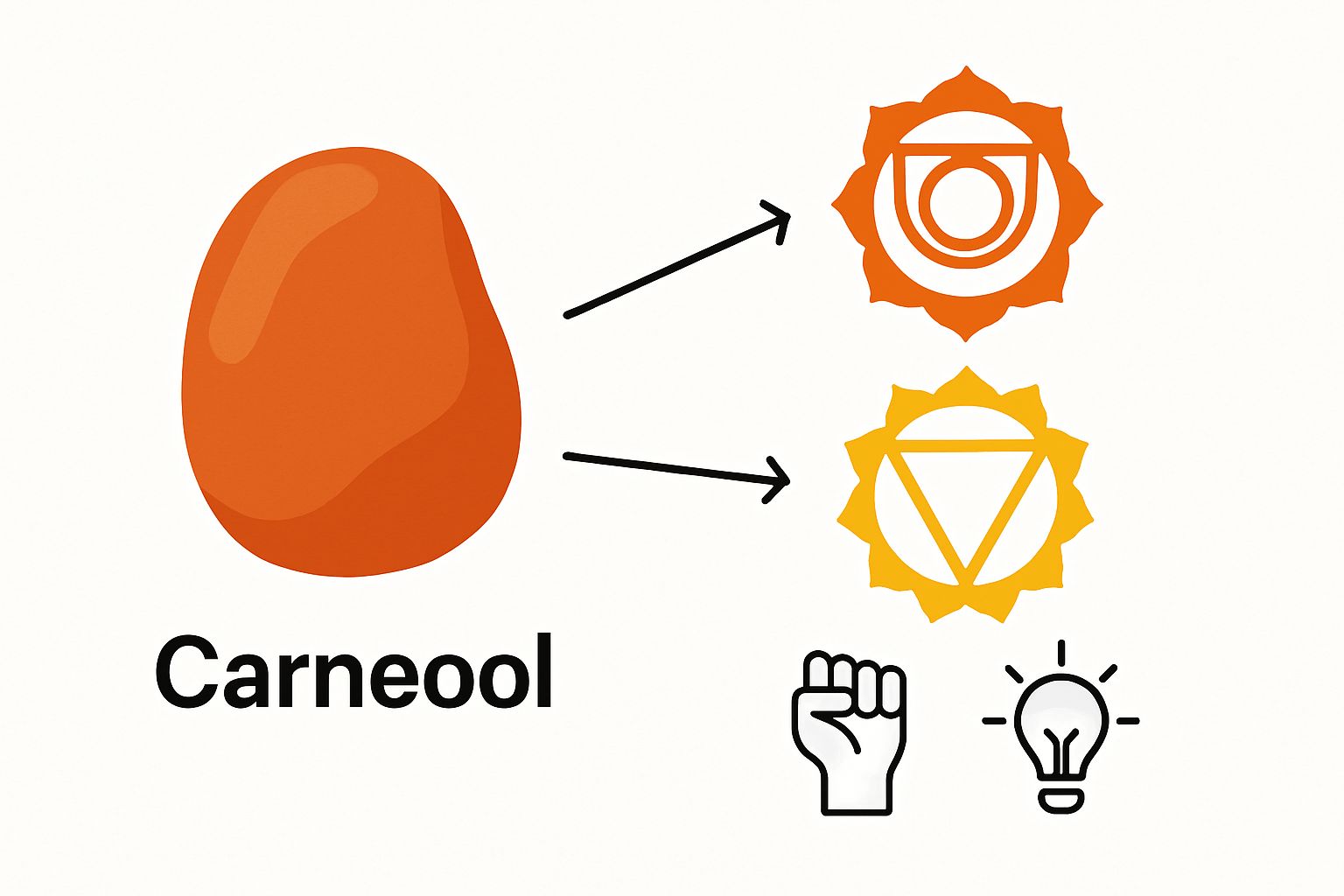 Infographic die relatie laat zien tussen carneool en onderste chakra’s en hun effecten