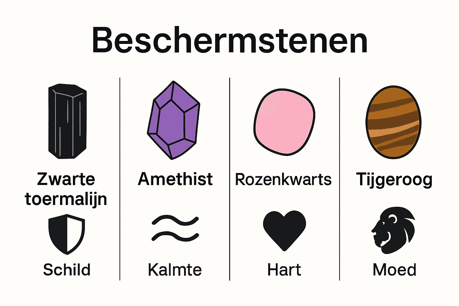 Vergelijking van vier beschermende edelstenen met hun belangrijkste werking