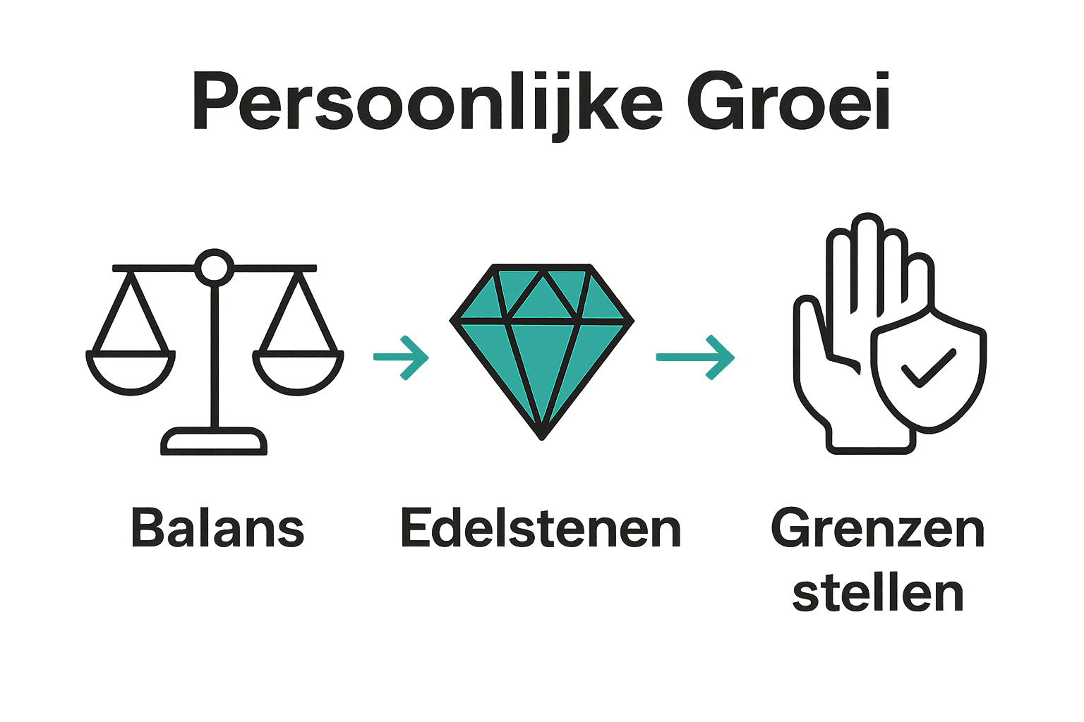 Visuele vergelijking van balans, edelstenen en zelfontwikkeling voor Weegschaal