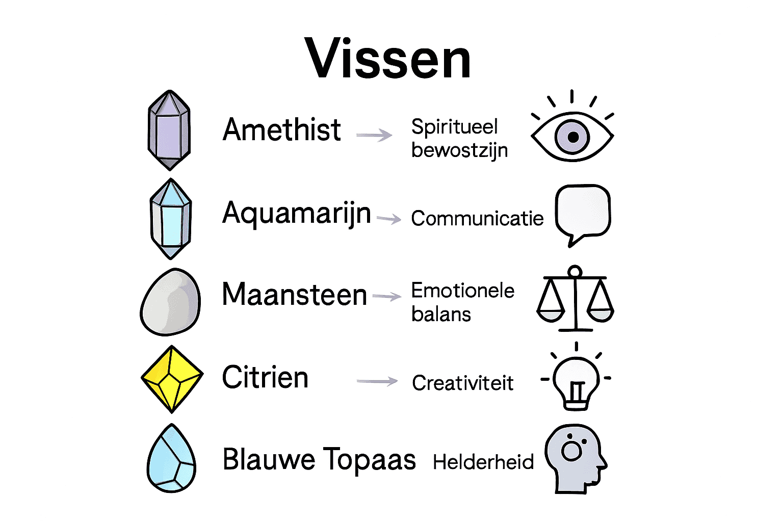 Infographic met top edelstenen en krachten voor Vissen.