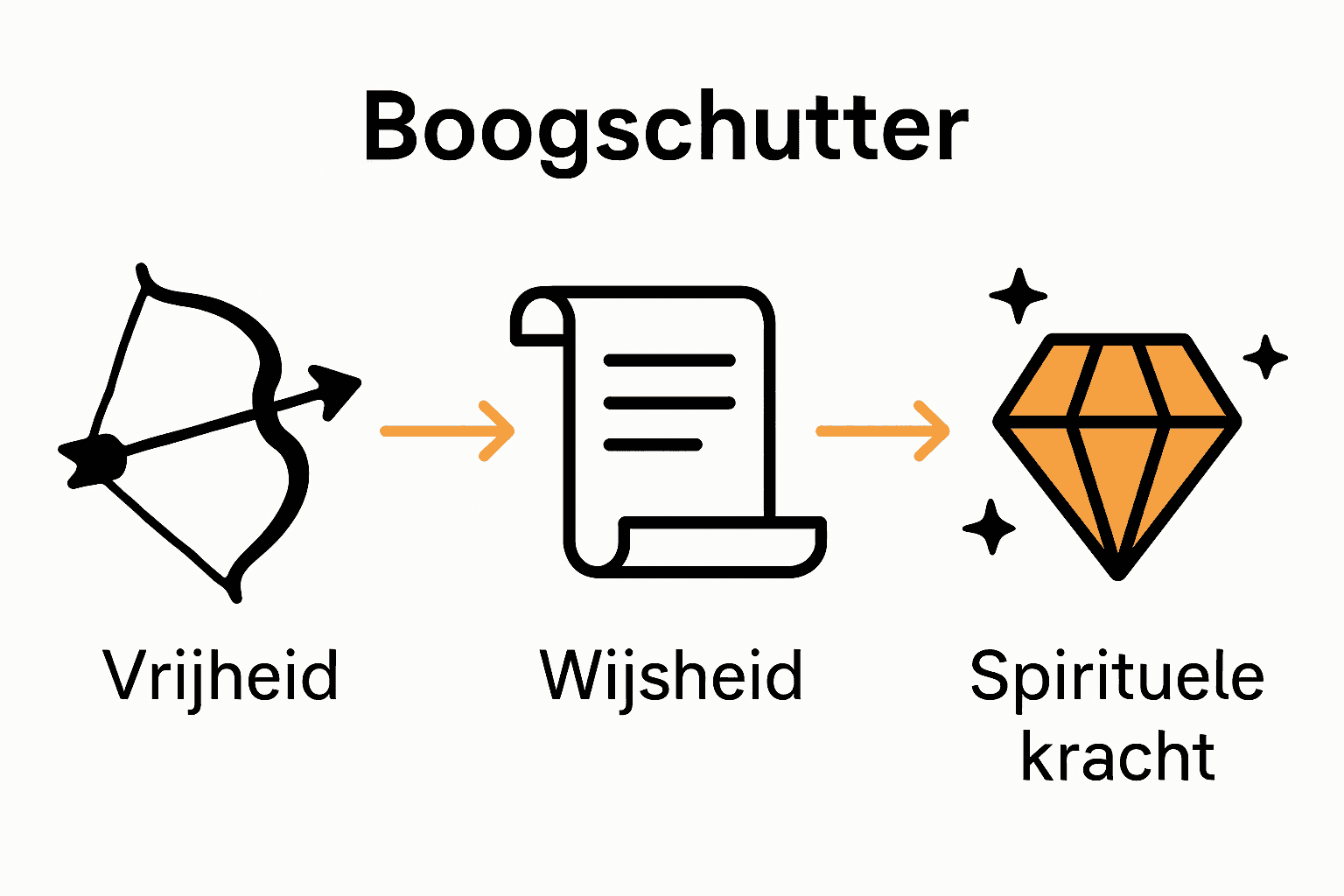 Infographic met iconen Boogschutter, boek en edelsteen