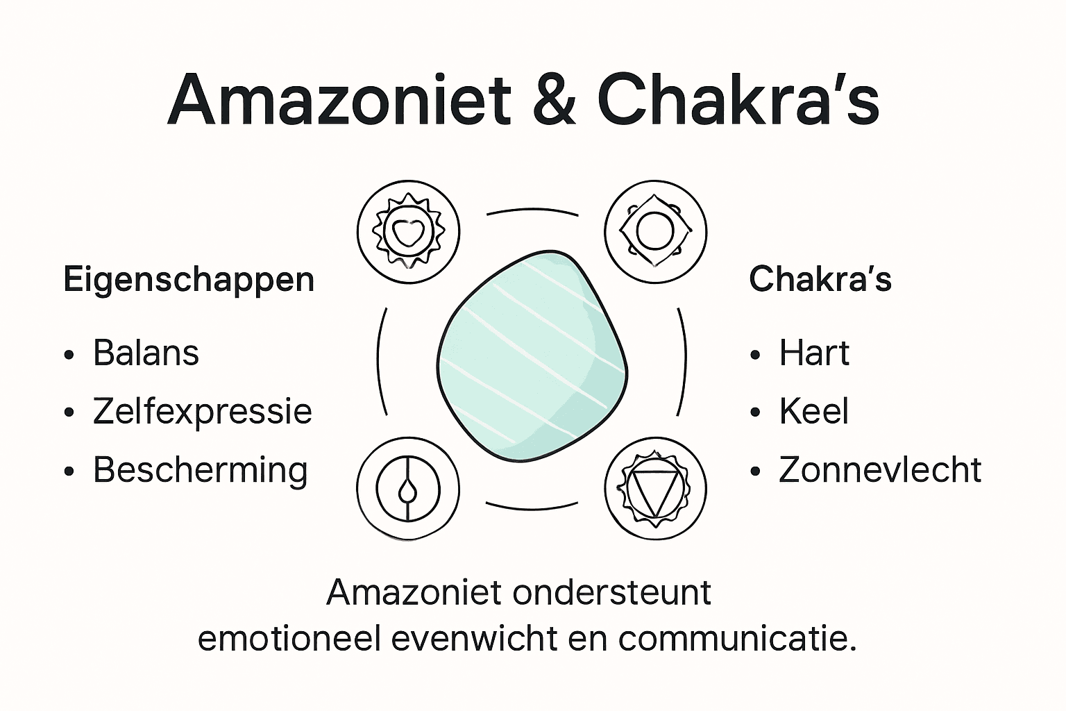 Overzicht: de werking van amazoniet op de chakra’s in één oogopslag