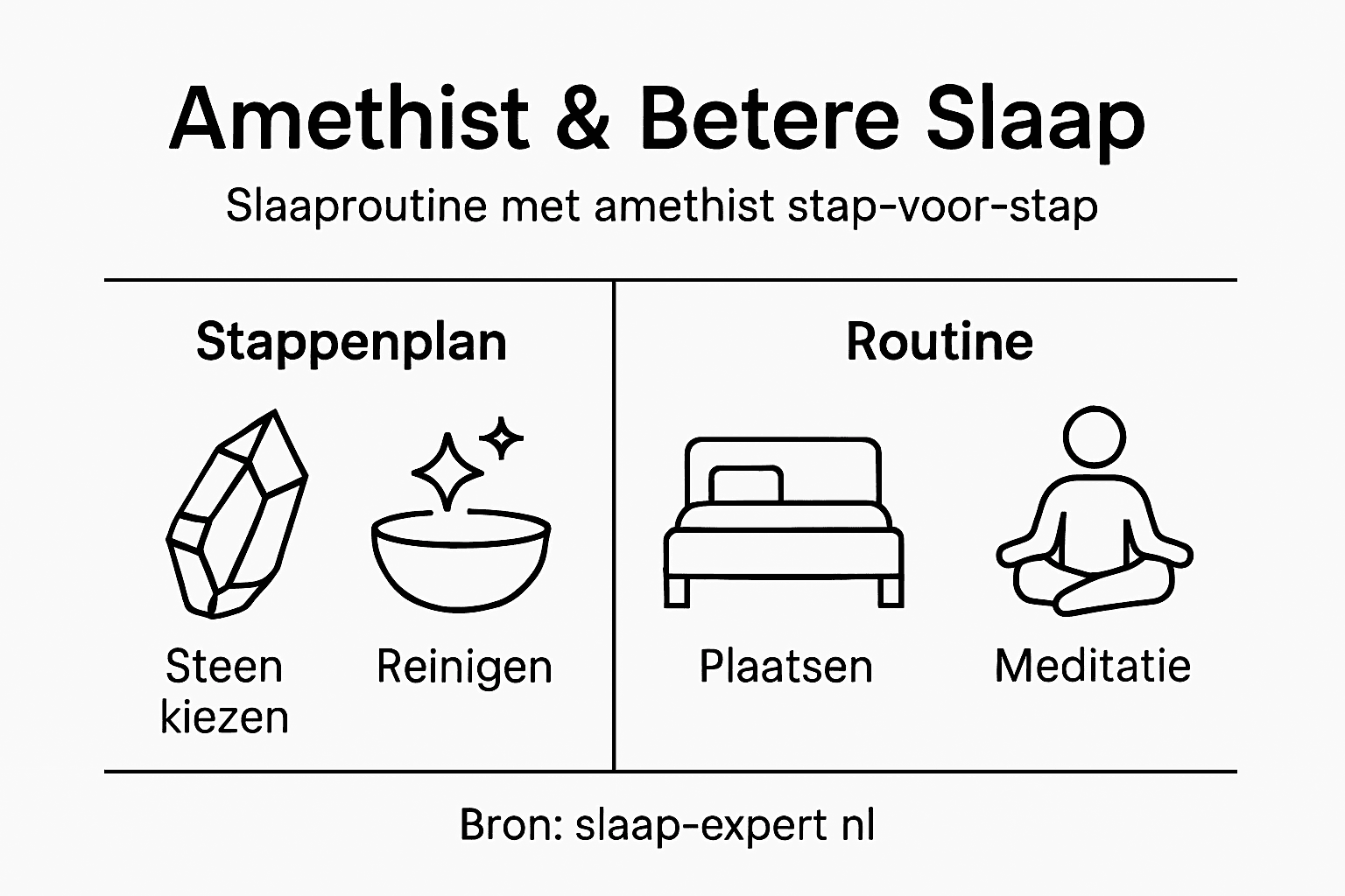 Overzicht: Slaaproutine met amethist in beeld
