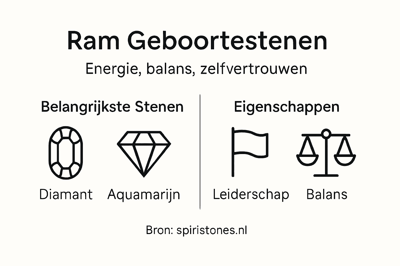 Infographic: geboortestenen voor het sterrenbeeld Ram – energie, balans en kracht