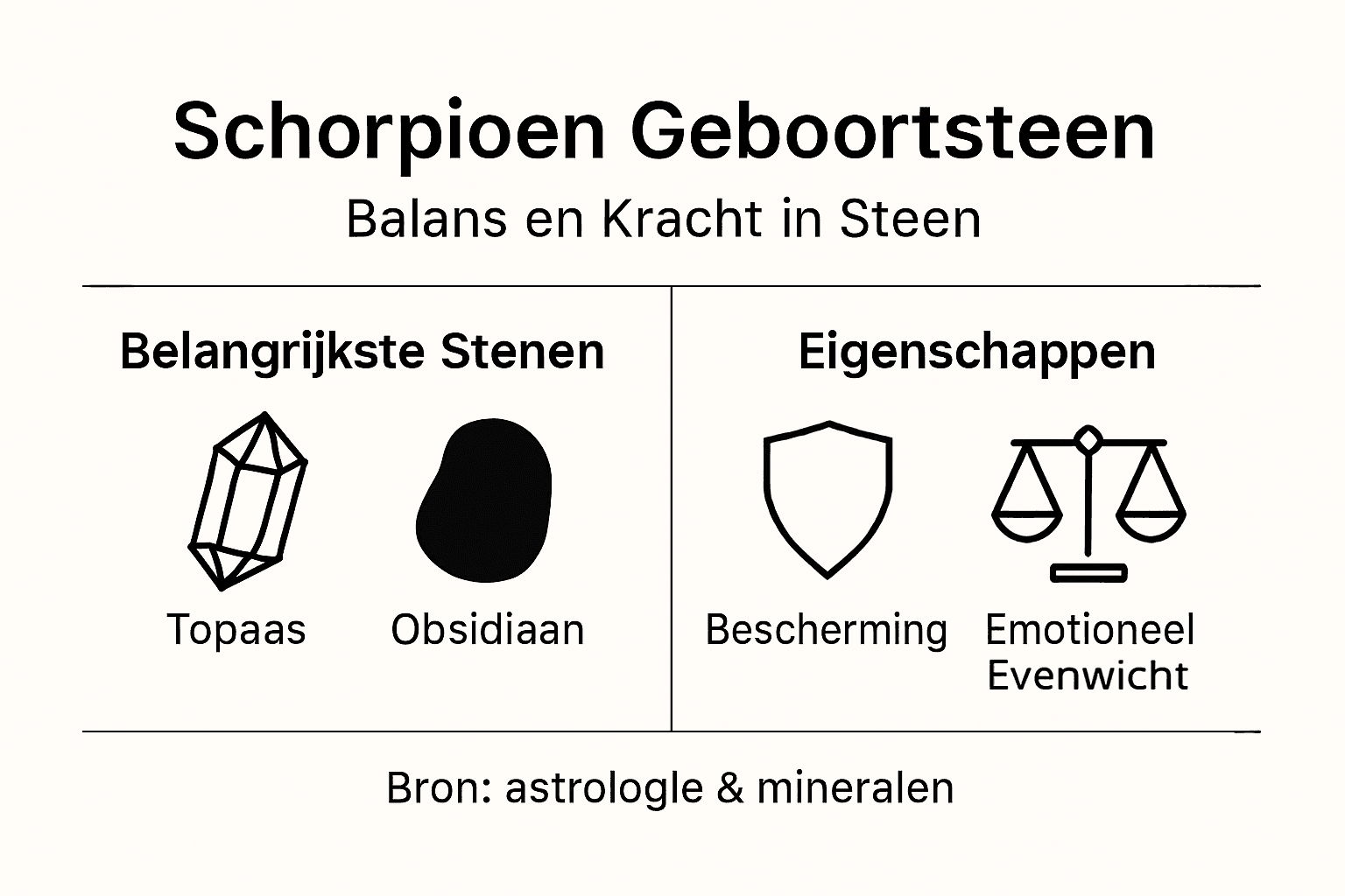 Overzichtelijke infographic: de geboortesteen van Schorpioen en hoe deze bijdraagt aan balans