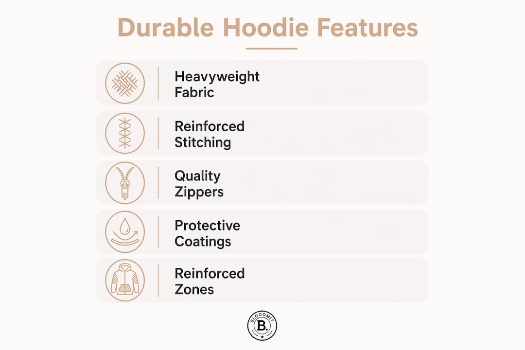 Infographic highlighting durable hoodie features