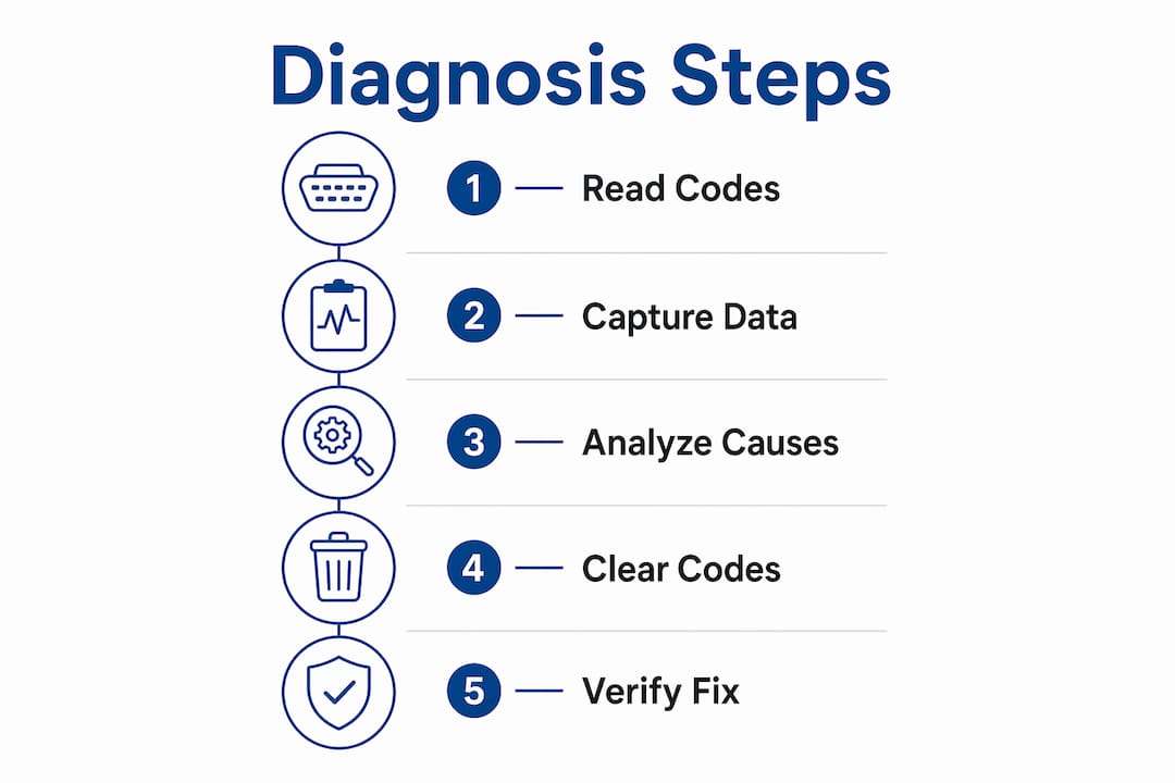 Infographic showing steps for check engine light diagnosis