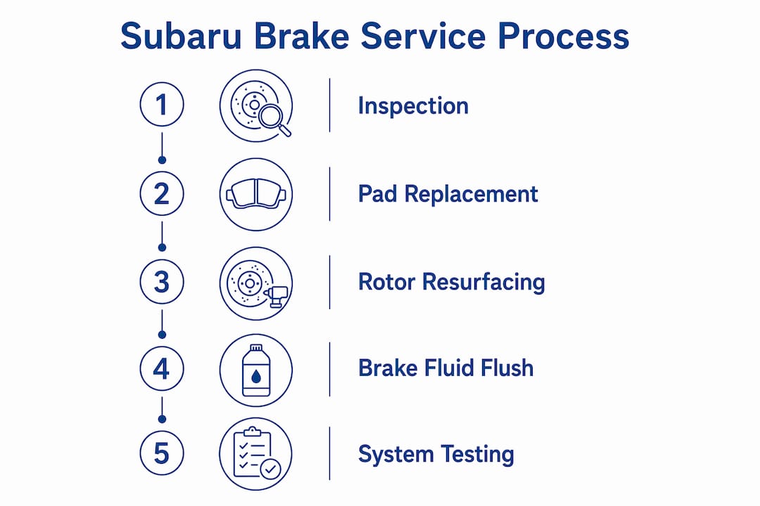 Infographic showing Subaru brake service process steps