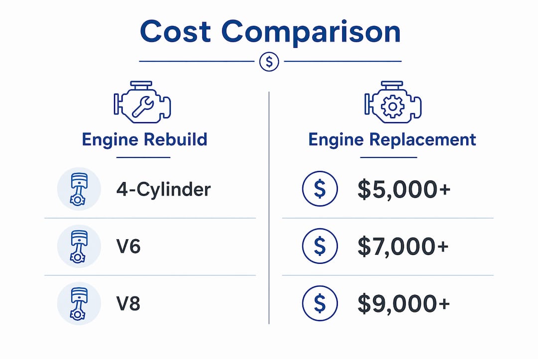 Infographic comparing engine rebuild and replacement costs