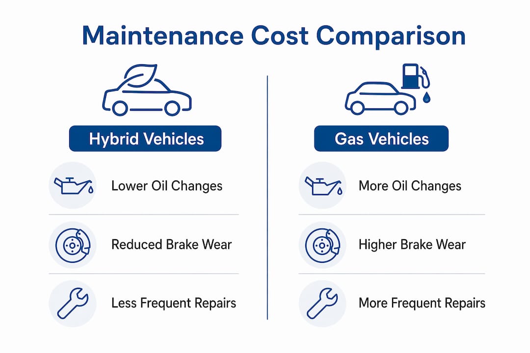 Infographic comparing hybrid and gas vehicle maintenance costs