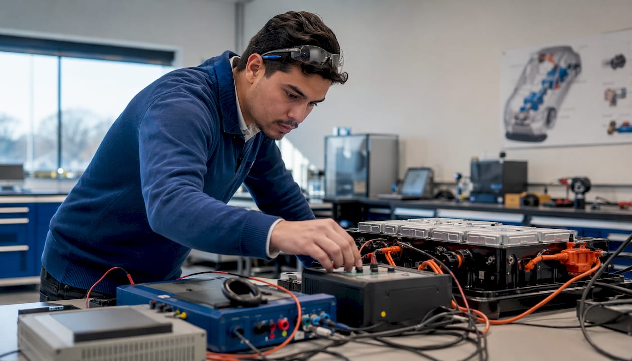 Engineer conducting hybrid battery tests