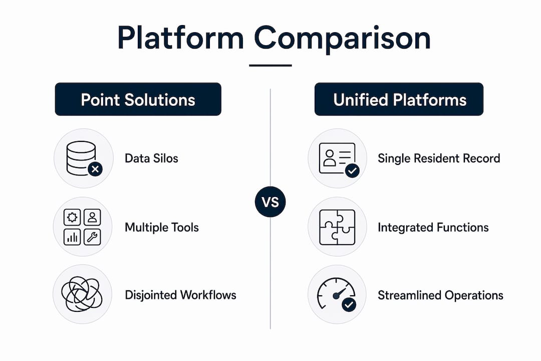 Infographic comparing point-solution stacks and unified platforms