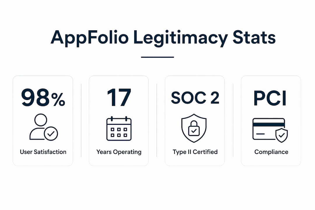 Infographic detailing AppFolio legitimacy and performance stats