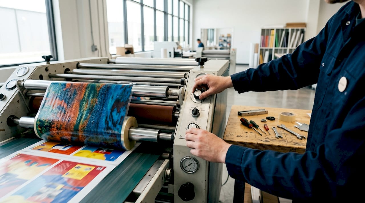 Technician operating lamination machine