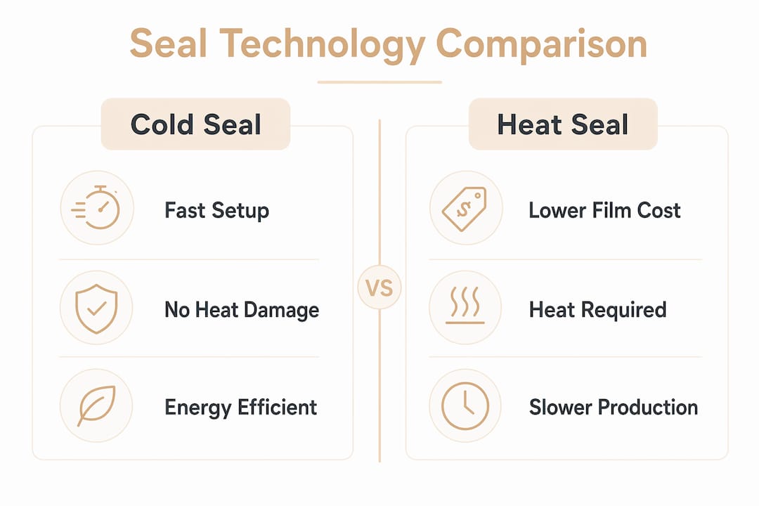 Infographic comparing cold seal and heat seal advantages